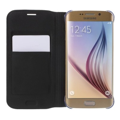 Samsung Galaxy S6 Edge melns atvēramais Smart Wallet ādas maciņš - maks / Vacins.lv