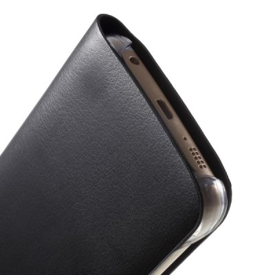 Samsung Galaxy S6 Edge melns atvēramais Smart Wallet ādas maciņš - maks / Vacins.lv