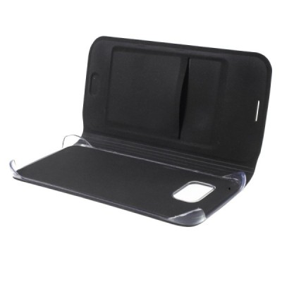 Samsung Galaxy S6 Edge melns atvēramais Smart Wallet ādas maciņš - maks / Vacins.lv