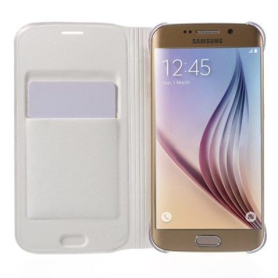 Samsung Galaxy S6 Edge balts atvēramais Smart Wallet ādas maciņš - maks / Vacins.lv