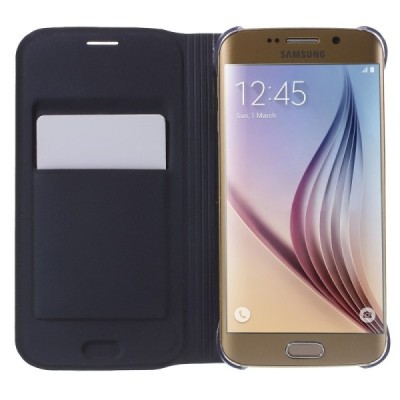 Samsung Galaxy S6 Edge mėlynas odinis atverčiamas Smart Wallet dėklas - piniginė / Priedai.lt