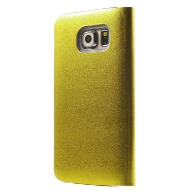 Samsung Galaxy S6 Edge geltonas odinis atverčiamas Smart Wallet dėklas - piniginė / Priedai.lt