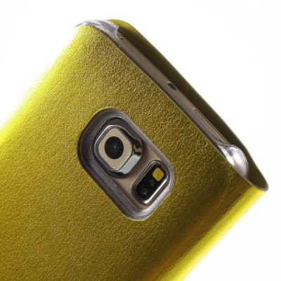 Samsung Galaxy S6 Edge geltonas odinis atverčiamas Smart Wallet dėklas - piniginė / Priedai.lt