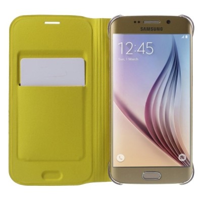 Samsung Galaxy S6 Edge geltonas odinis atverčiamas Smart Wallet dėklas - piniginė / Priedai.lt
