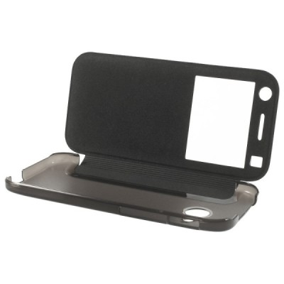 HTC One (M8) mini 2 View Window atverčiamas juodas dėklas / Priedai.lt