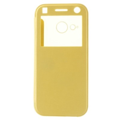 HTC One (M8) mini 2 View Window atverčiamas geltonas dėklas / Priedai.lt