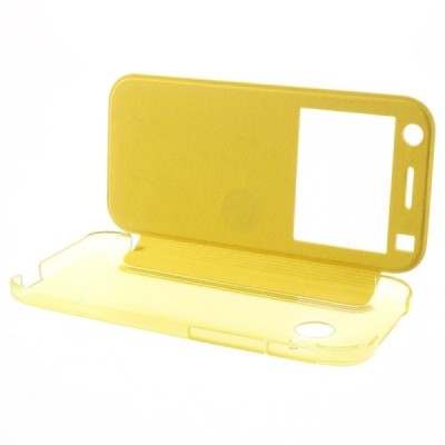 HTC One (M8) mini 2 View Window atverčiamas geltonas dėklas / Priedai.lt