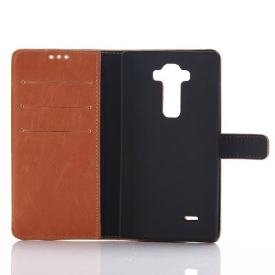 LG G Flex 2 H955 atverčiamas šviesiai rudos spalvos odinis retro dėklas - piniginė / Priedai.lt