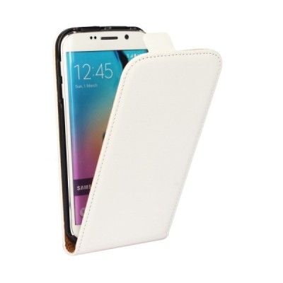 Samsung Galaxy S6 Edge (G925) klasikinis vertikaliai atverčiamas baltas odinis dėklas / Priedai.lt