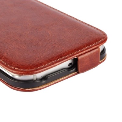 Samsung Galaxy S6 Edge (G925) klasikinis vertikaliai atverčiamas rudas odinis dėklas / Priedai.lt