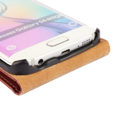 Samsung Galaxy S6 Edge (G925) klasikinis vertikaliai atverčiamas rudas odinis dėklas / Priedai.lt