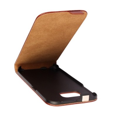 Samsung Galaxy S6 Edge (G925) klasikinis vertikaliai atverčiamas rudas odinis dėklas / Priedai.lt