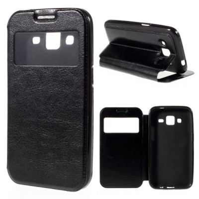 Samsung Galaxy Core Prime View Window atvēramais melns maciņš / Vacins.lv