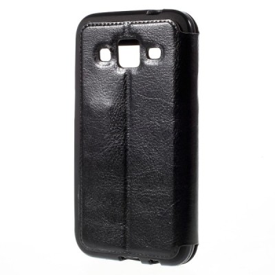 Samsung Galaxy Core Prime View Window atvēramais melns maciņš / Vacins.lv