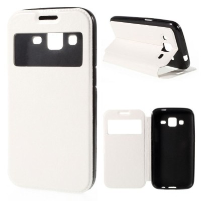 Samsung Galaxy Core Prime View Window atverčiamas baltas dėklas / Priedai.lt