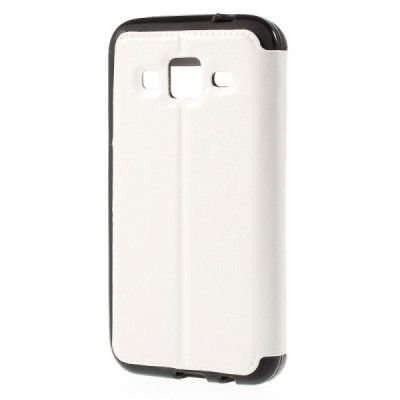 Samsung Galaxy Core Prime View Window atverčiamas baltas dėklas / Priedai.lt