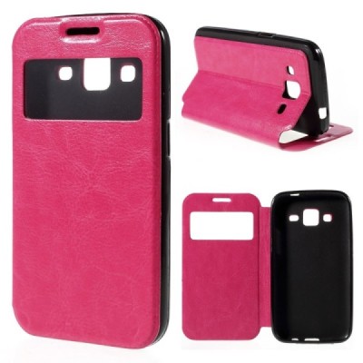 Samsung Galaxy Core Prime View Window atverčiamas rožinis dėklas / Priedai.lt