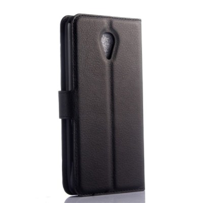 Meizu m2 note atvēramais melns ādas Litchi maciņš - maks / Vacins.lv