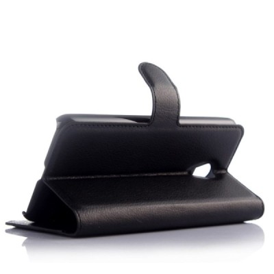 Meizu m2 note atvēramais melns ādas Litchi maciņš - maks / Vacins.lv