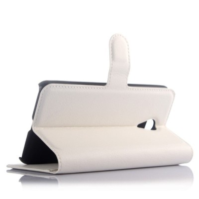 Meizu m2 note atvēramais balts ādas Litchi maciņš - maks / Vacins.lv