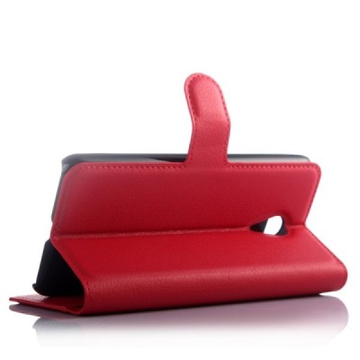 Meizu m2 note atvēramais sarkans ādas Litchi maciņš - maks / Vacins.lv