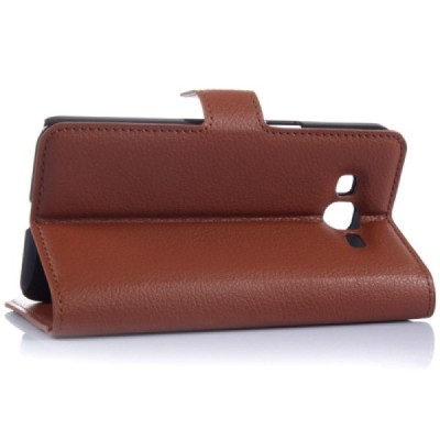 Samsung Galaxy Grand Prime (G530) atverčiamas rudas odinis Litchi dėklas - piniginė / Priedai.lt
