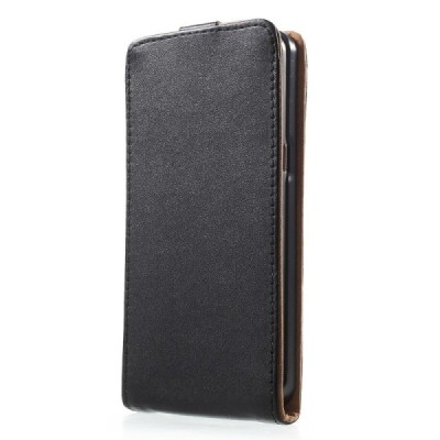 Samsung Galaxy Grand Prime (G530) klasisks ādas vertikāli atvēramais melns maciņš / Vacins.lv