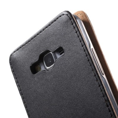 Samsung Galaxy Grand Prime (G530) klasisks ādas vertikāli atvēramais melns maciņš / Vacins.lv