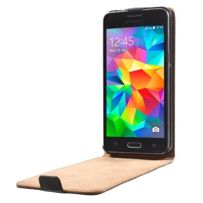 Samsung Galaxy Grand Prime (G530) klasisks ādas vertikāli atvēramais melns maciņš / Vacins.lv