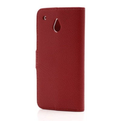 HTC One mini M4 atverčiamas raudonas odinis Litchi dėklas - piniginė / Priedai.lt
