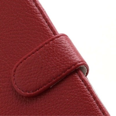 HTC One mini M4 atverčiamas raudonas odinis Litchi dėklas - piniginė / Priedai.lt