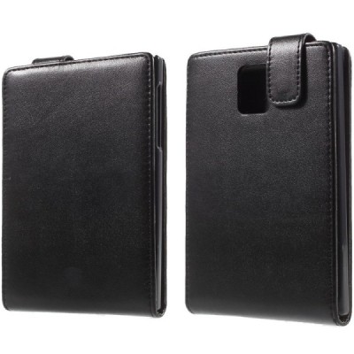BlackBerry Passport klasikinis vertikaliai atverčiamas juodas odinis dėklas / Priedai.lt