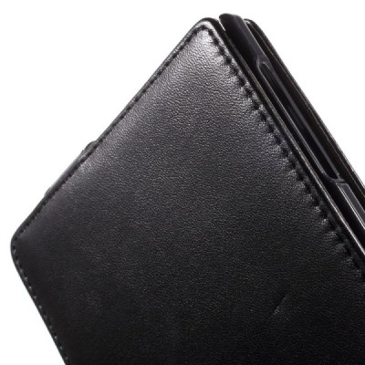 BlackBerry Passport klasisks ādas vertikāli atvēramais melns maciņš / Vacins.lv