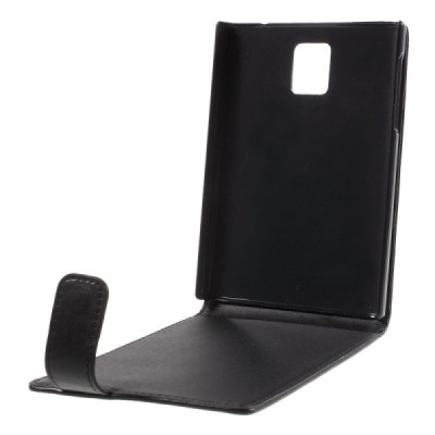 BlackBerry Passport klasisks ādas vertikāli atvēramais melns maciņš / Vacins.lv