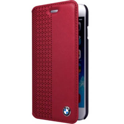 BMW Signature perforuotos odos Apple iPhone 6 (6s) atverčiamas raudonas dėklas - knygutė / Priedai.lt