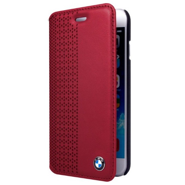 „BMW“ Signature atverčiamas odinis dėklas - raudonas (iPhone 6 / 6s)