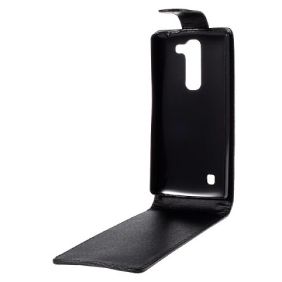 LG G4c (H525) klasisks ādas vertikāli atvēramais melns maciņš / Vacins.lv