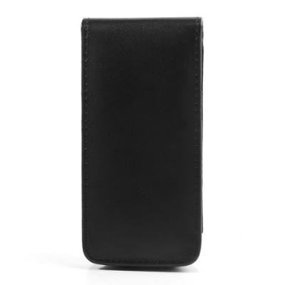 Vertikaliai atverčiamas juodas odinis Apple iPhone SE (5, 5s) dėklas (dėkliukas) / Priedai.lt