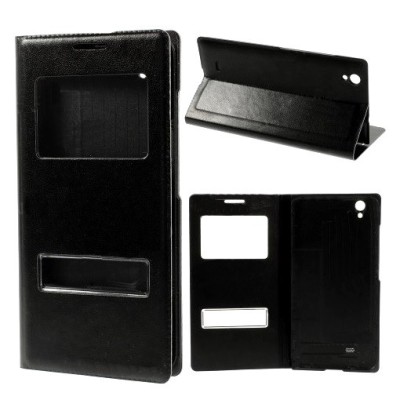 Huawei Ascend G620 / g620s View Window atvēramais melns maciņš / Vacins.lv