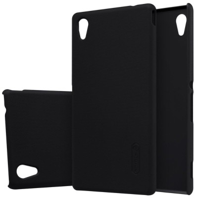 Sony Xperia M4 Aqua Nillkin Frosted Shield melns plastmasas apvalks + ekrāna aizsargplēve / Vacins.lv