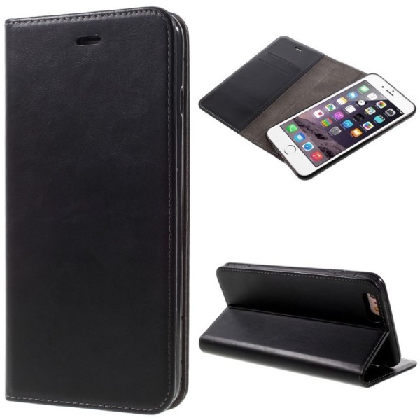 „2in1“ solīds atvēramais ādas maciņš - melns (iPhone 6 Plus / 6s Plus)