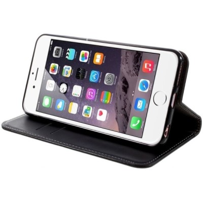 Apple iPhone 6 Plus „2in1“ solīds atvēramais ādas melns maciņš / Vacins.lv