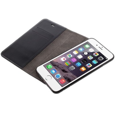 Apple iPhone 6 Plus „2in1“ solīds atvēramais ādas melns maciņš / Vacins.lv