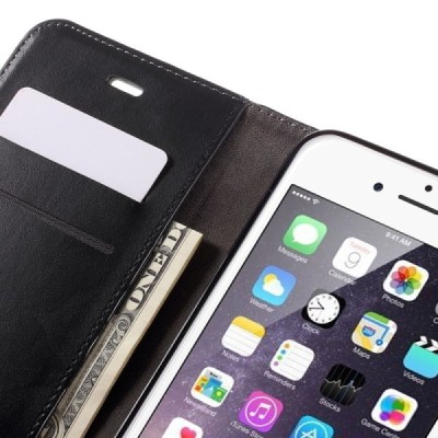 Apple iPhone 6 Plus „2in1“ solīds atvēramais ādas melns maciņš / Vacins.lv