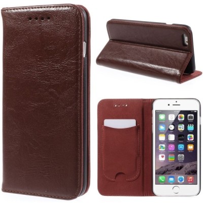Apple iPhone 6 Plus solidus atverčiamas rudas odinis dėklas - knygutė / Priedai.lt