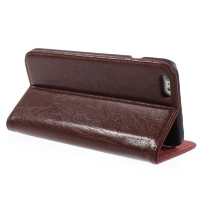 Apple iPhone 6 Plus solidus atverčiamas rudas odinis dėklas - knygutė / Priedai.lt