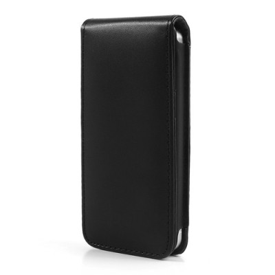 Vertikaliai atverčiamas juodas odinis Apple iPhone SE (5, 5s) dėklas (dėkliukas) / Priedai.lt