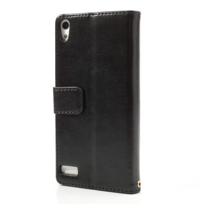 Atvērams ādas melns Huawei Ascend P6 maciņš / Vacins.lv