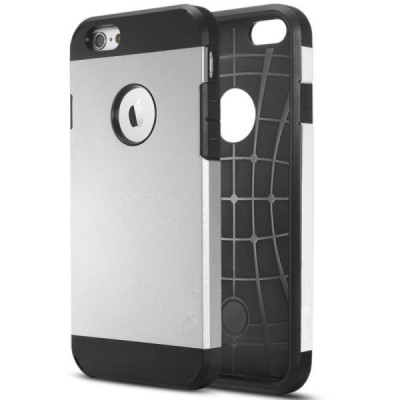 Sustiprintos apsaugos Apple iPhone 6 Plus (6s Plus) sidabrinis kieto silikono (TPU) ir plastiko dėklas / Priedai.lt