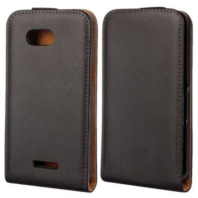 Sony Xperia E4g klasisks ādas vertikāli atvēramais melns maciņš / Vacins.lv